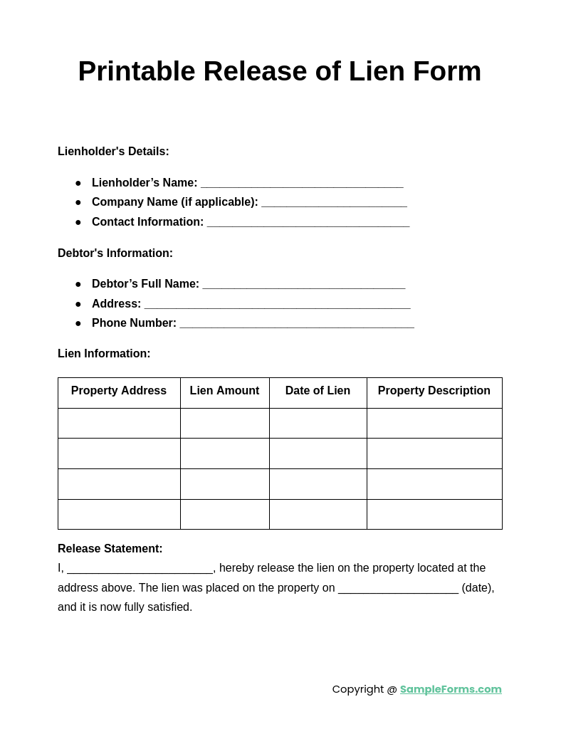 printable release of lien form