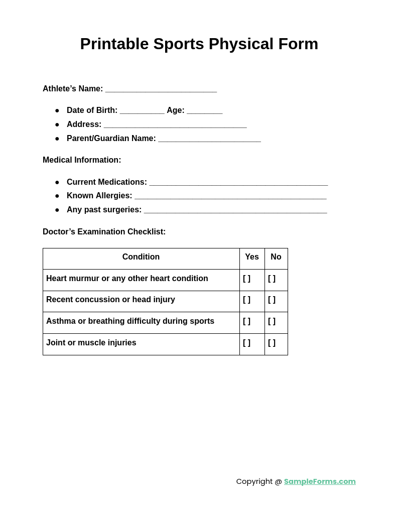 FREE 12+ Sports Physical Form Samples, PDF, MS Word, Google Docs