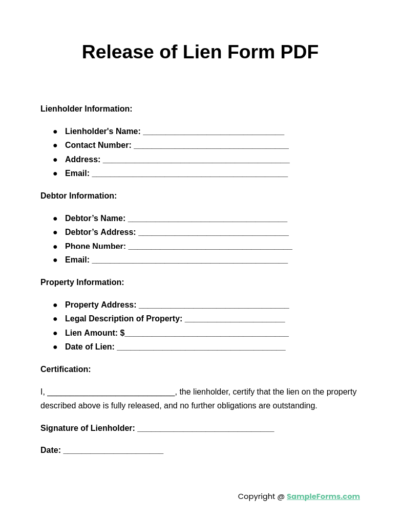 FREE 13+ Release of Lien Form Samples, PDF, MS Word, Google Docs