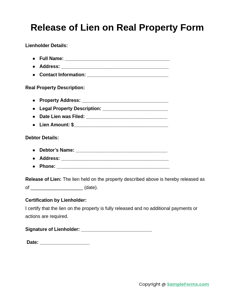 FREE 13+ Release of Lien Form Samples, PDF, MS Word, Google Docs