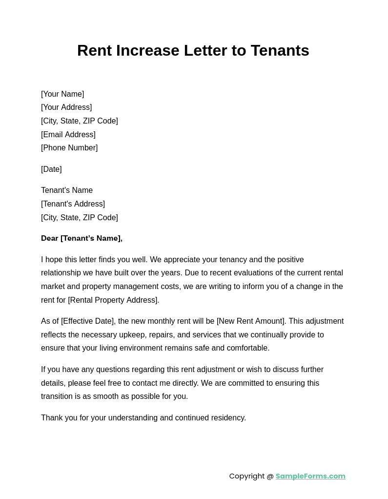 rent increase letter to tenants