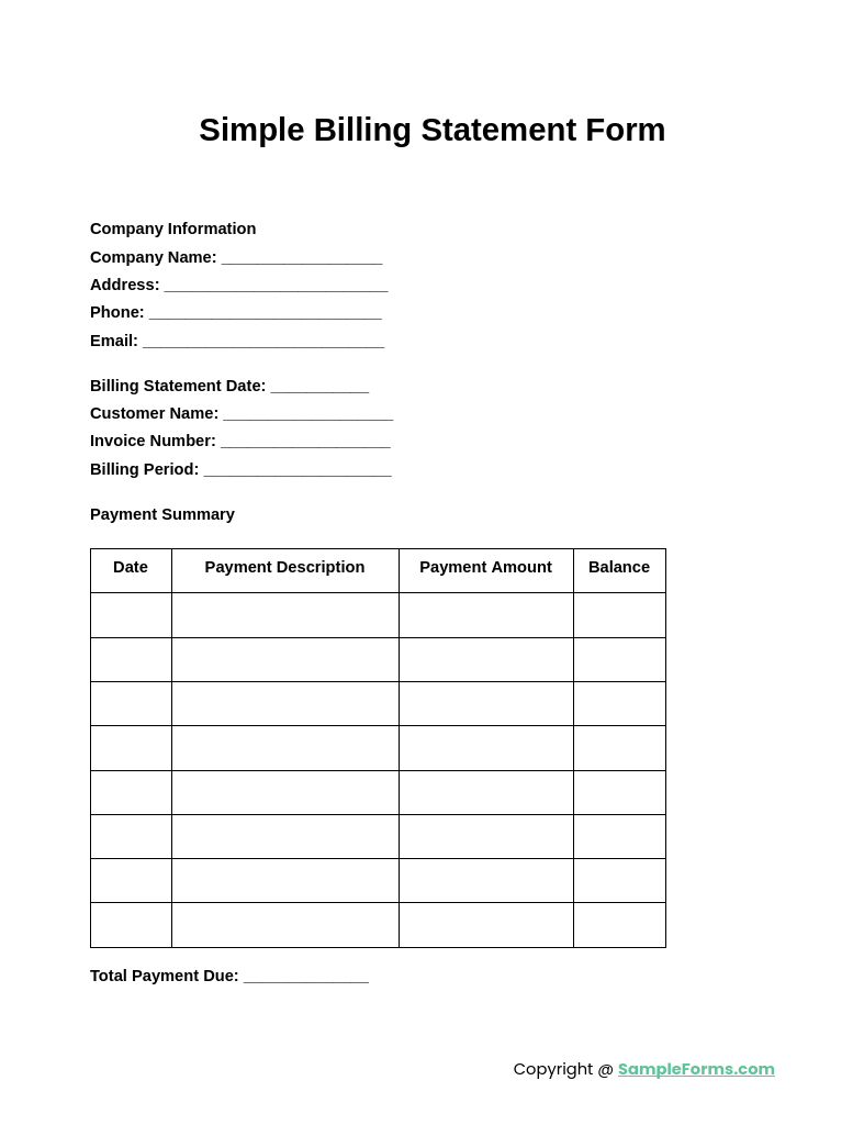 simple billing statement form