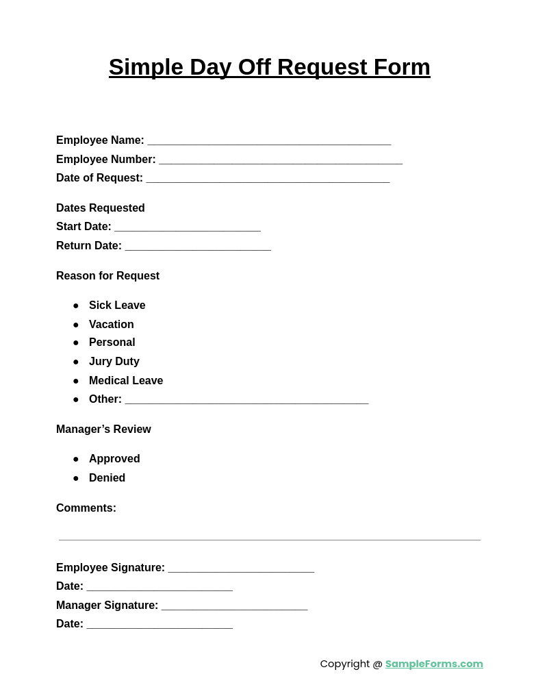 simple day off request form