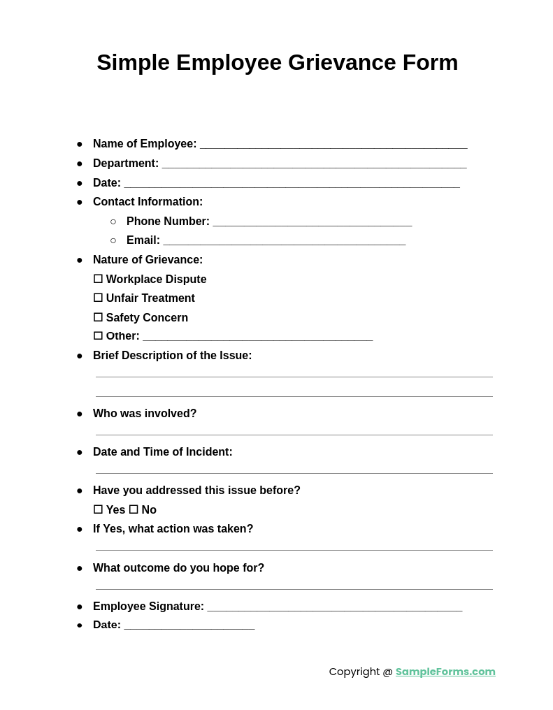 simple employee grievance form