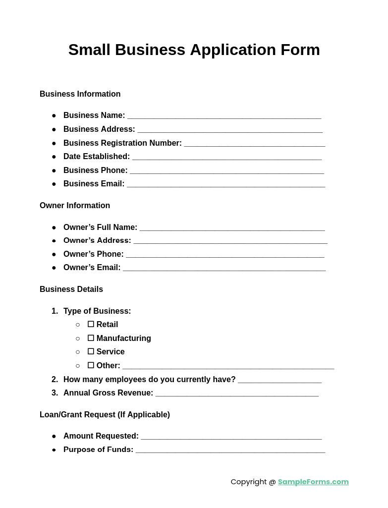 small business application form