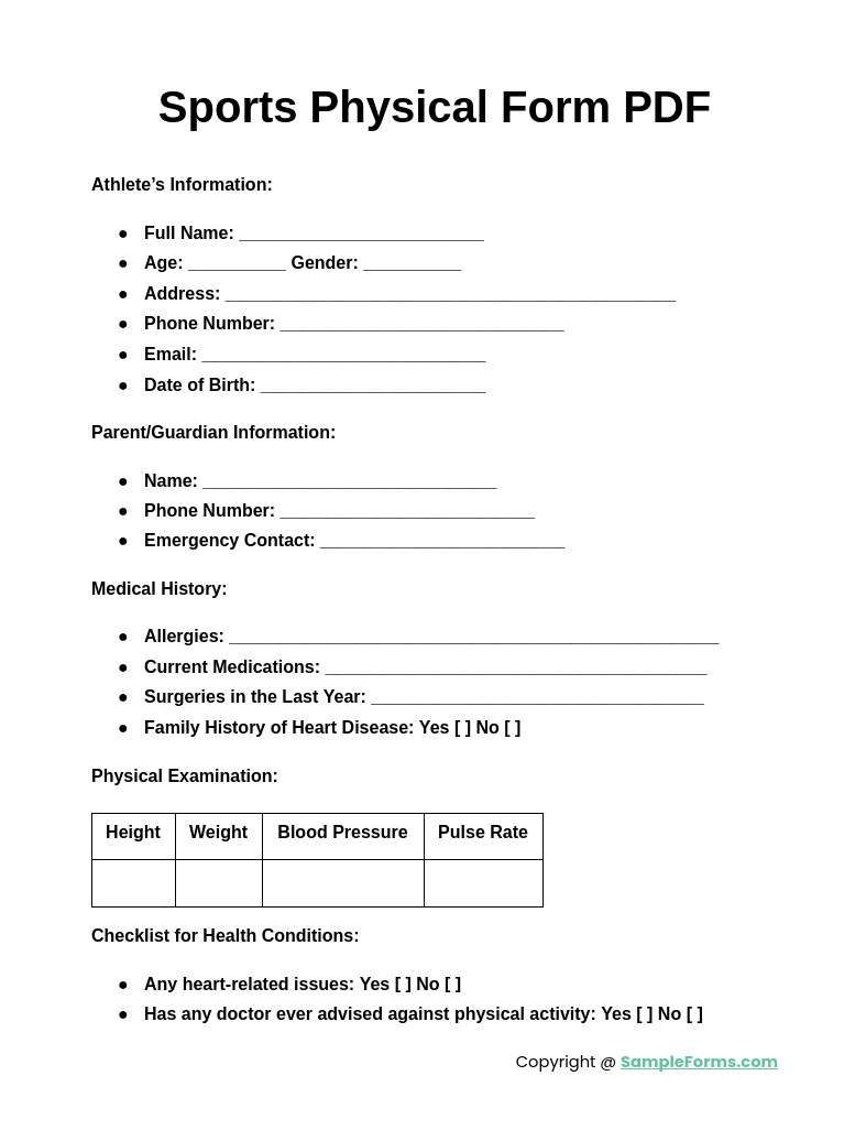 sports physical form pdf