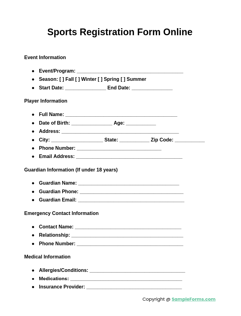 sports registration form online