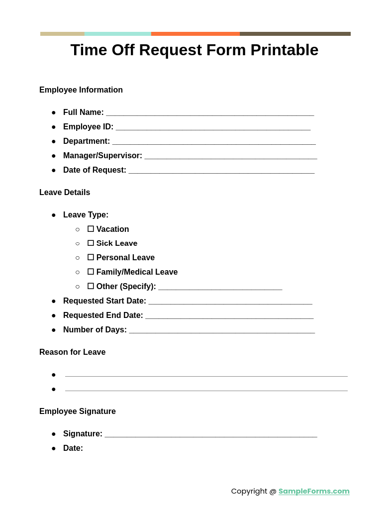 time off request form printable