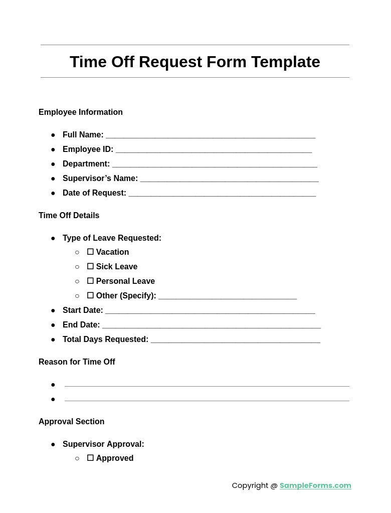 time off request form template