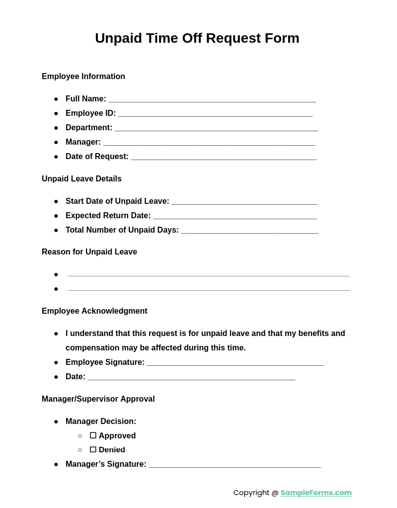 unpaid time off request form