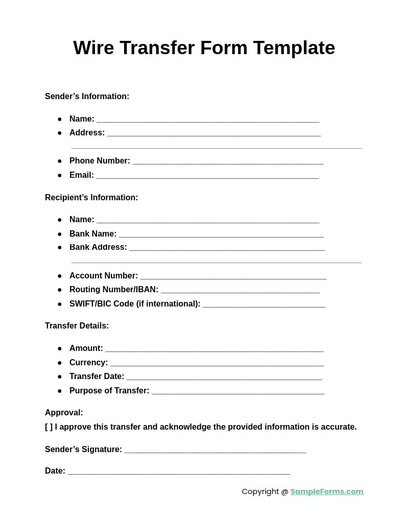 wire transfer form template