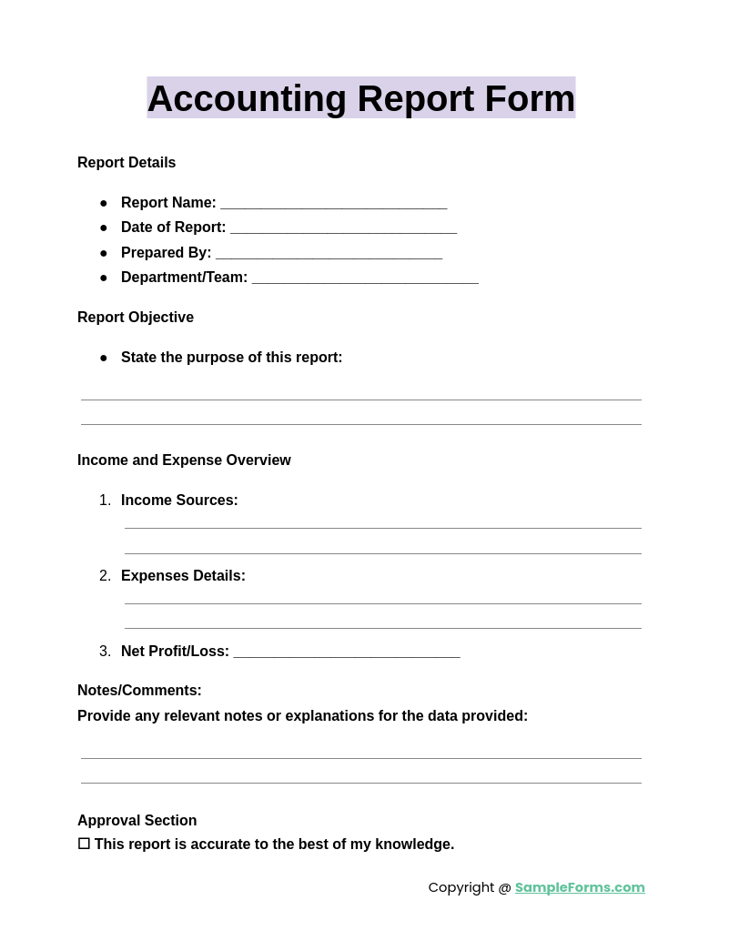 accounting report form