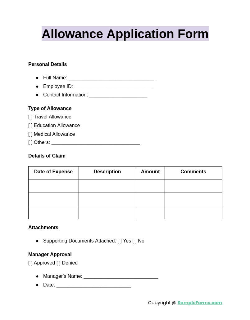 allowance application form