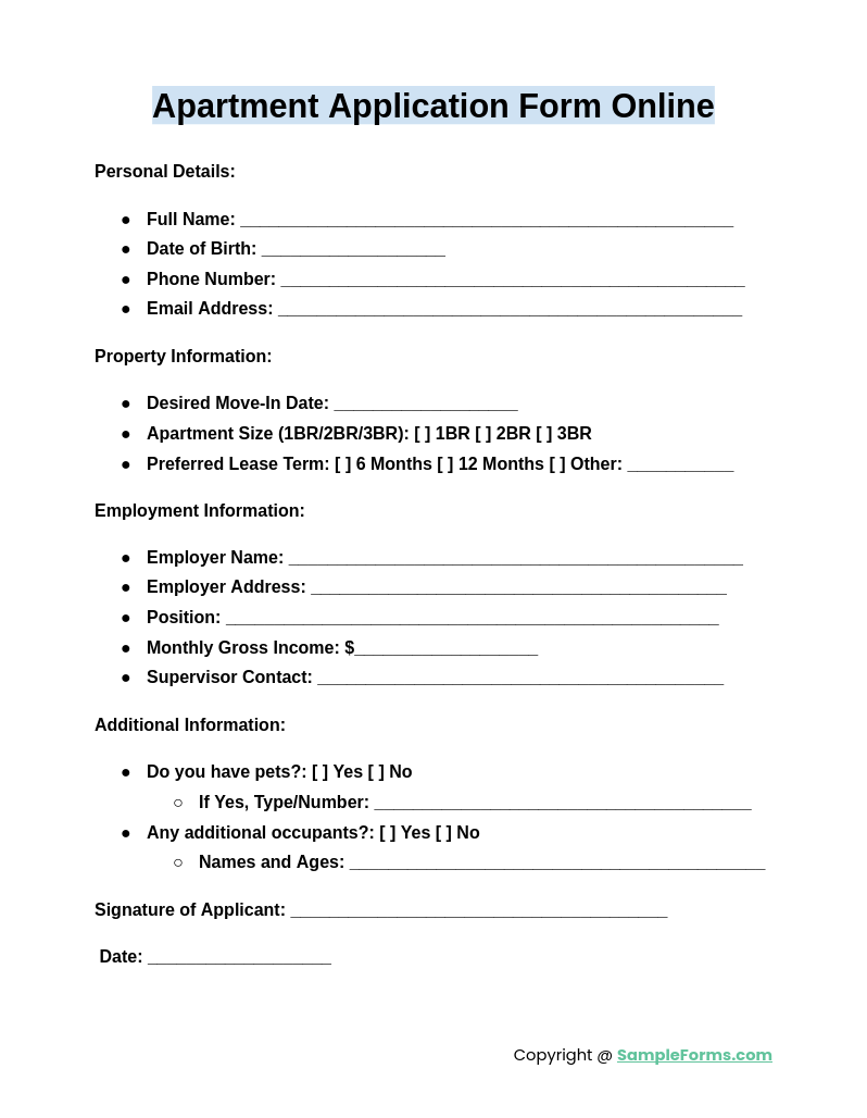 apartment application form online