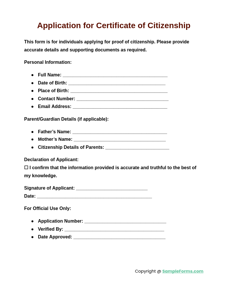 application for certificate of citizenship