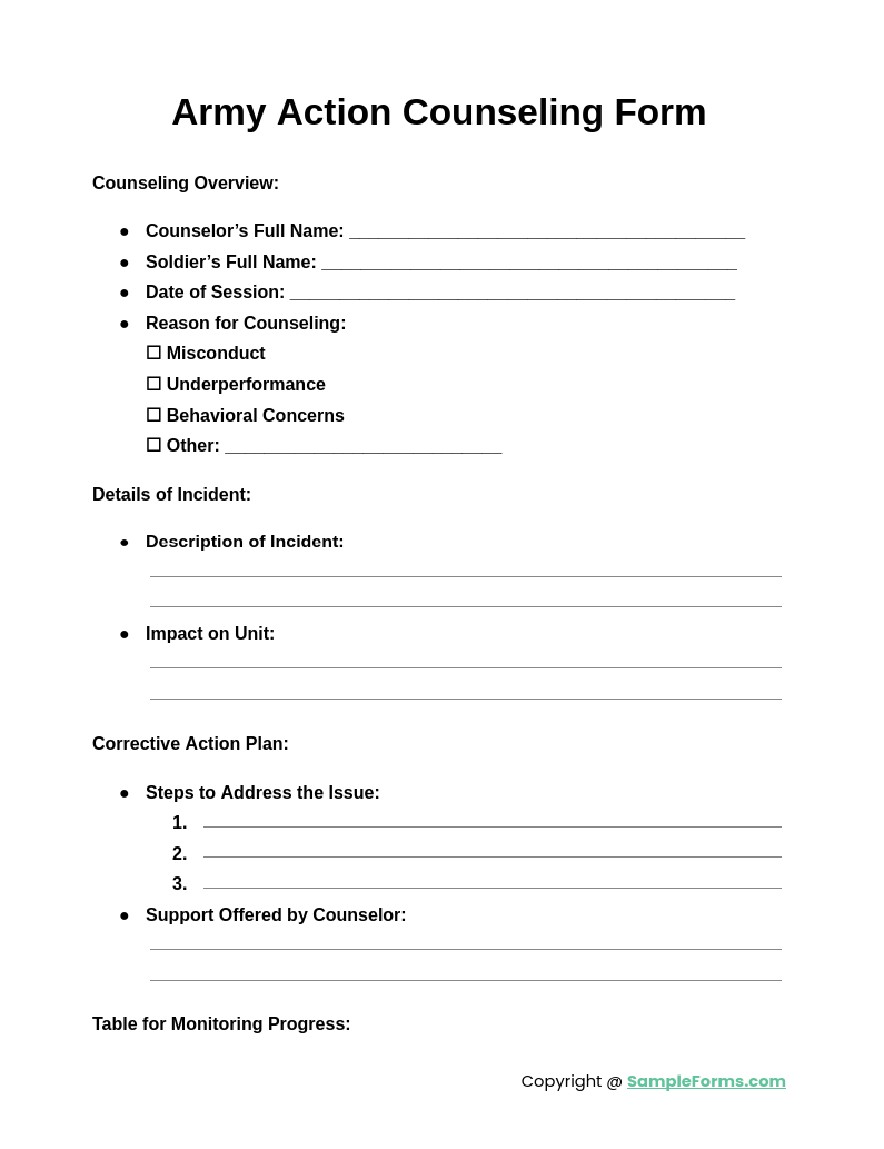 army action counseling form