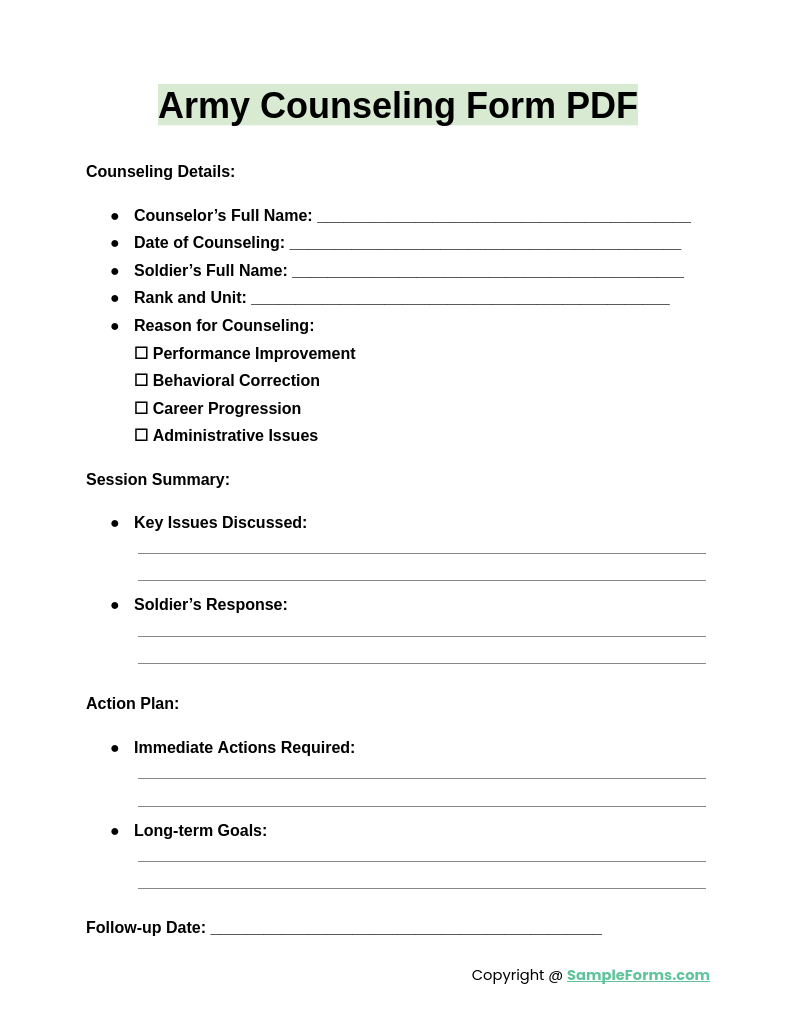 army counseling form pdf