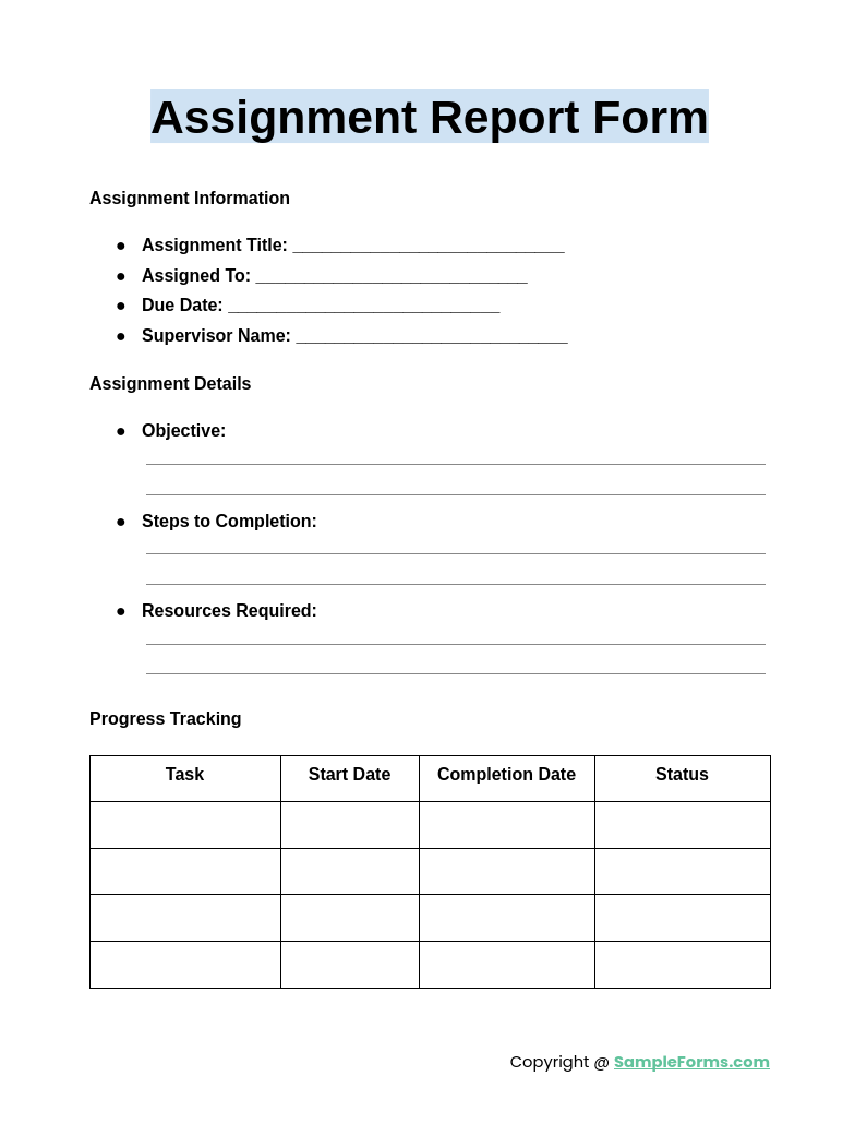 assignment report form