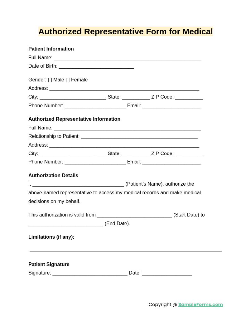 authorized representative form for medical