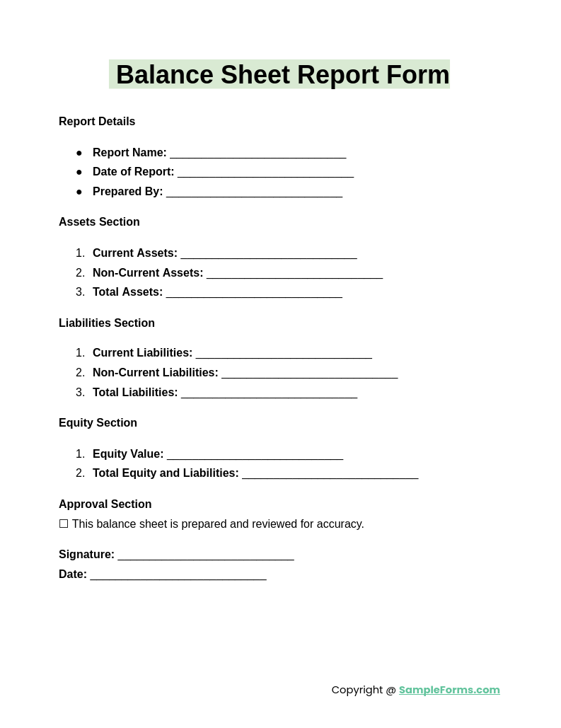 balance sheet report form