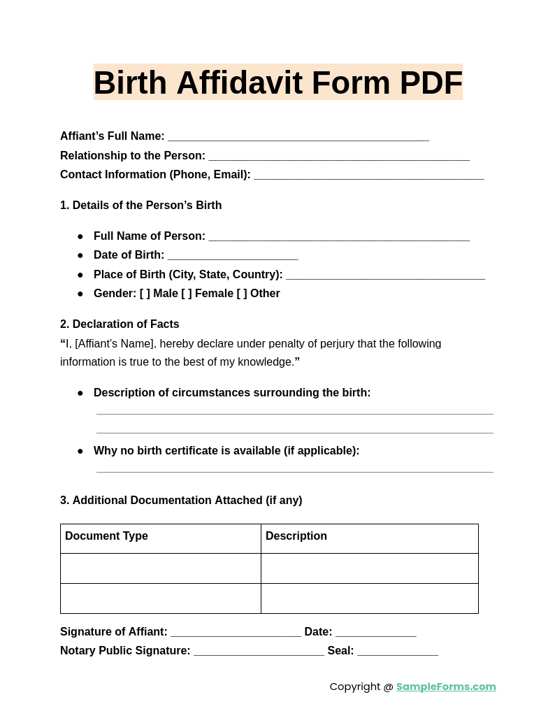 birth affidavit form pdf