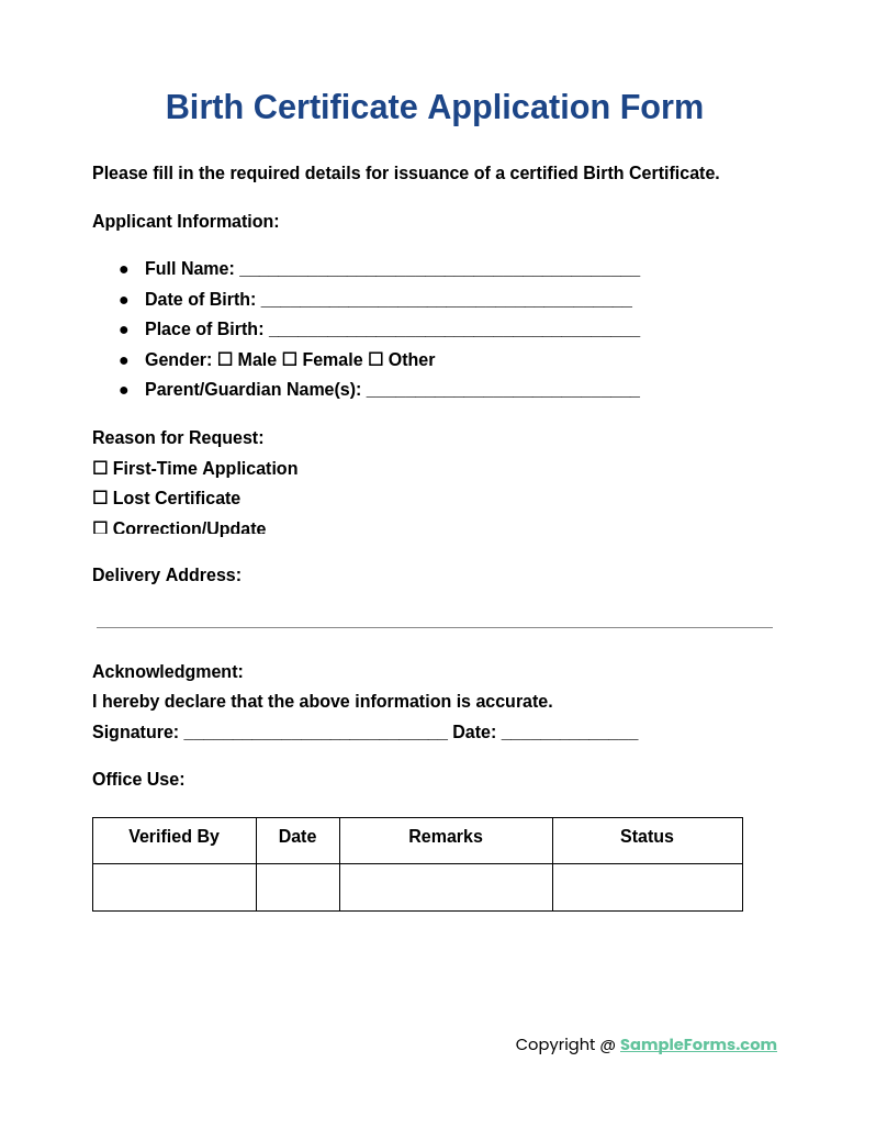 birth certificate applications form