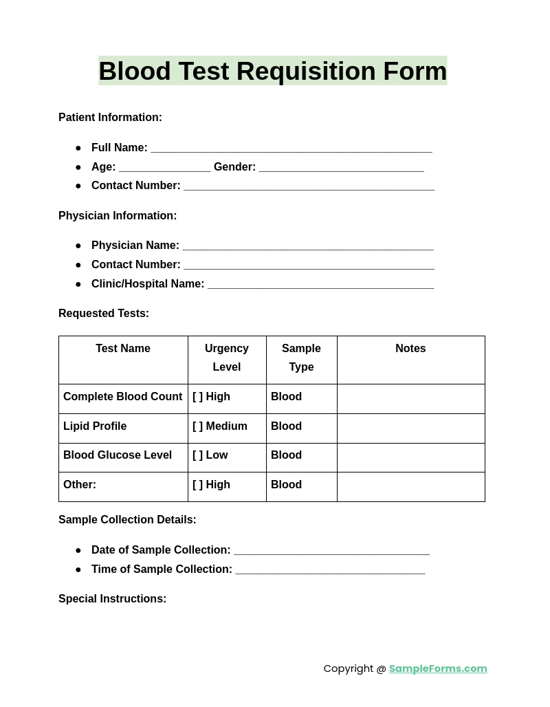 blood test requisition form