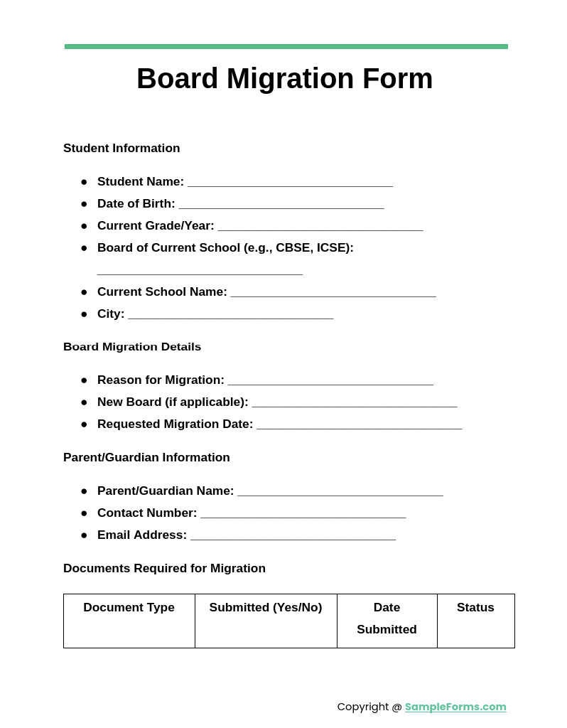 board migration form