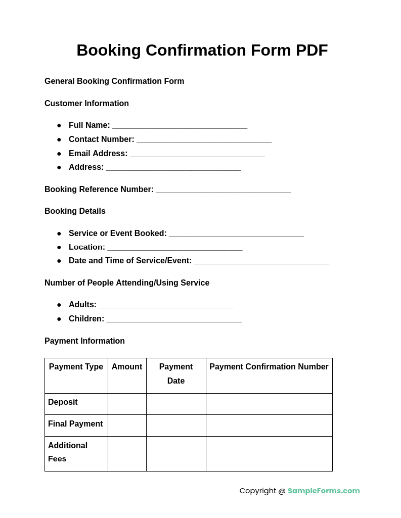 booking confirmation form pdf