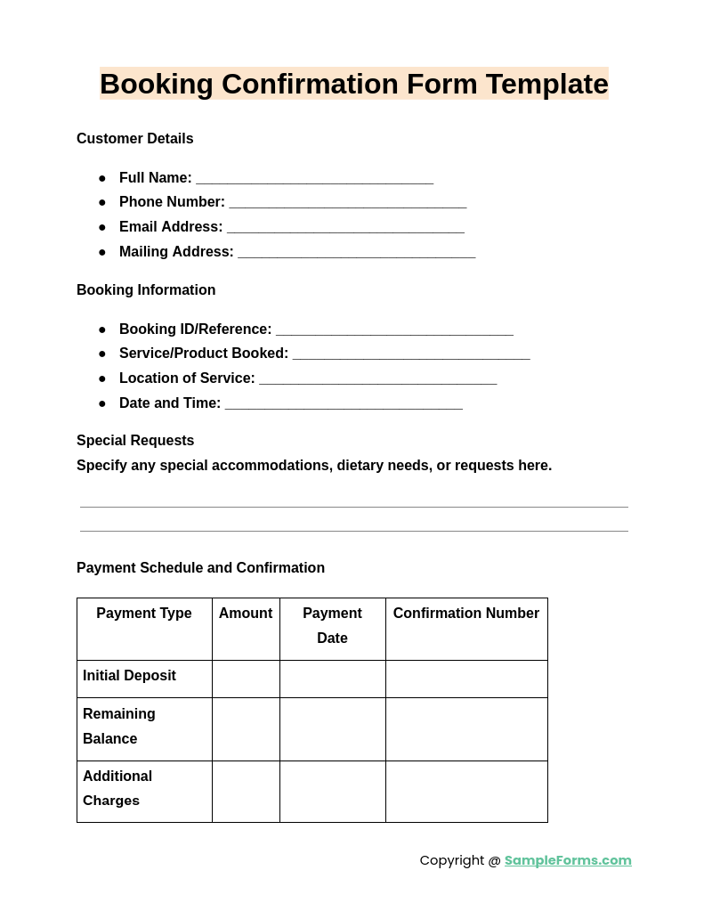 FREE 15+ Booking Confirmation Form Samples, PDF, MS Word, Google Docs