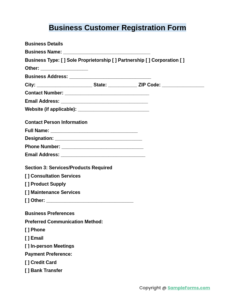 business customer registration form