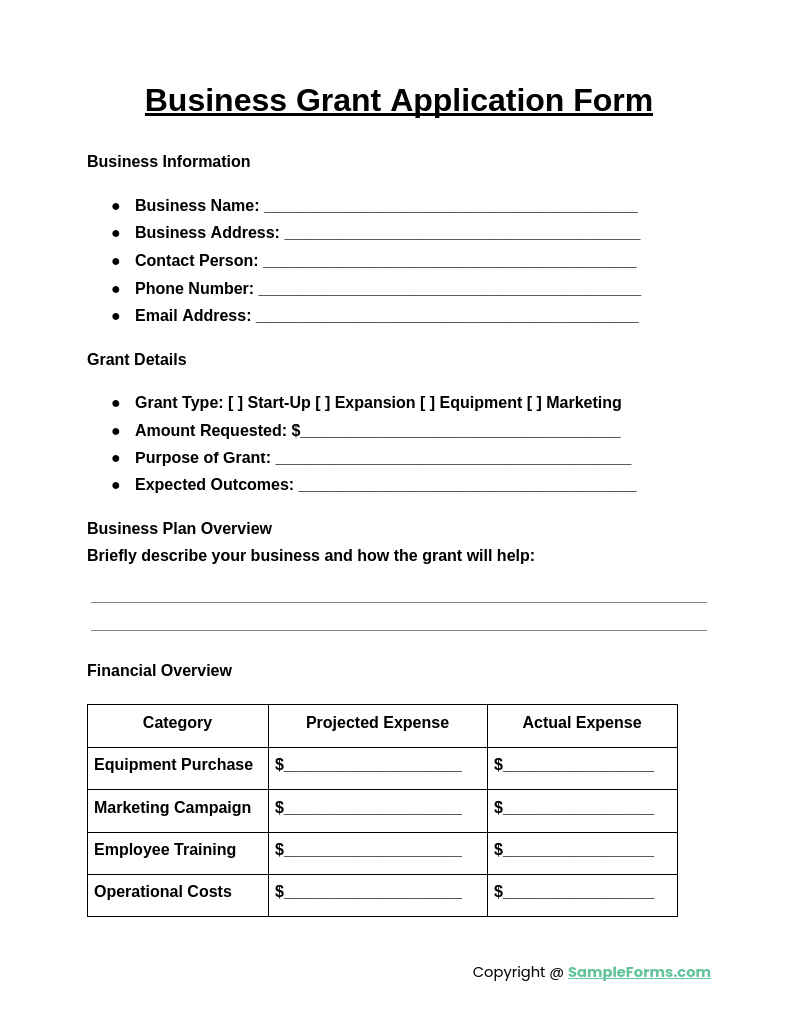 business grant application form