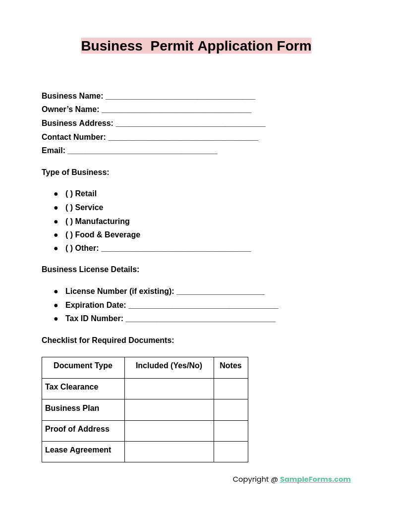 business permit application form 