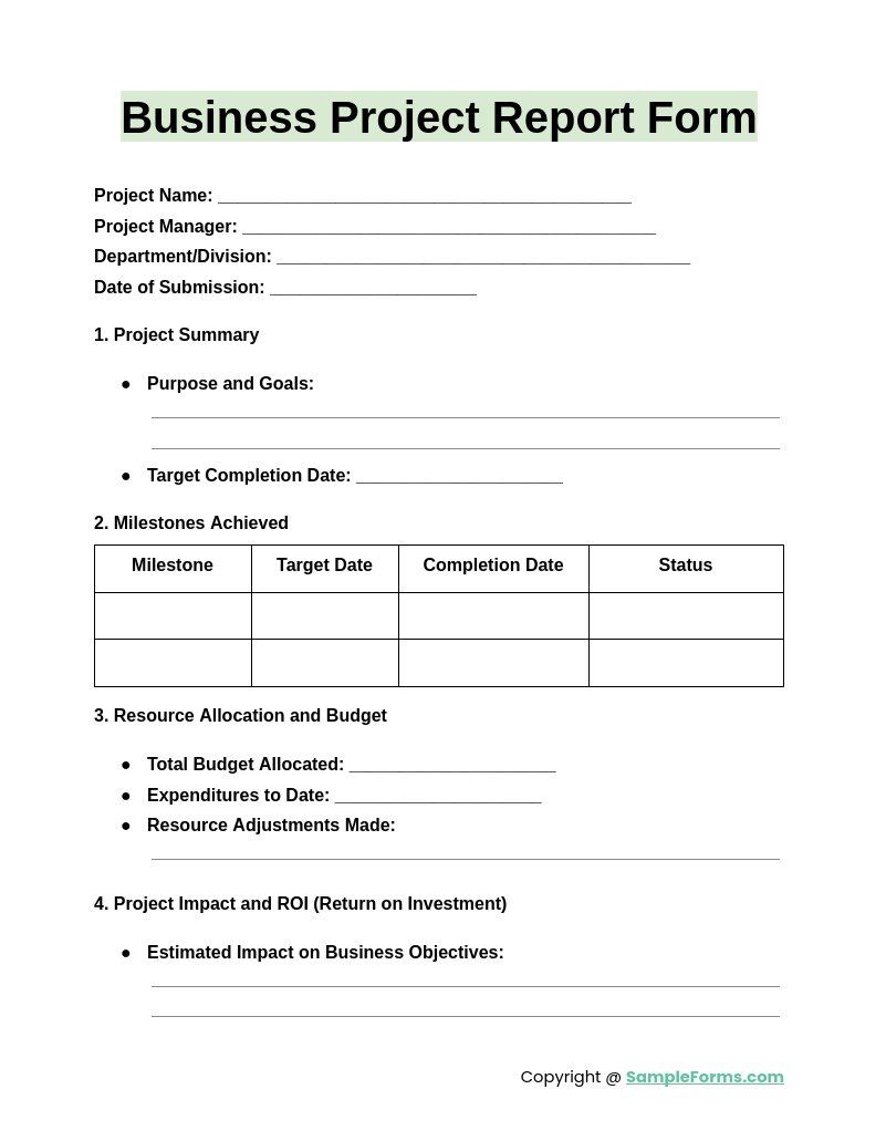 business project report form