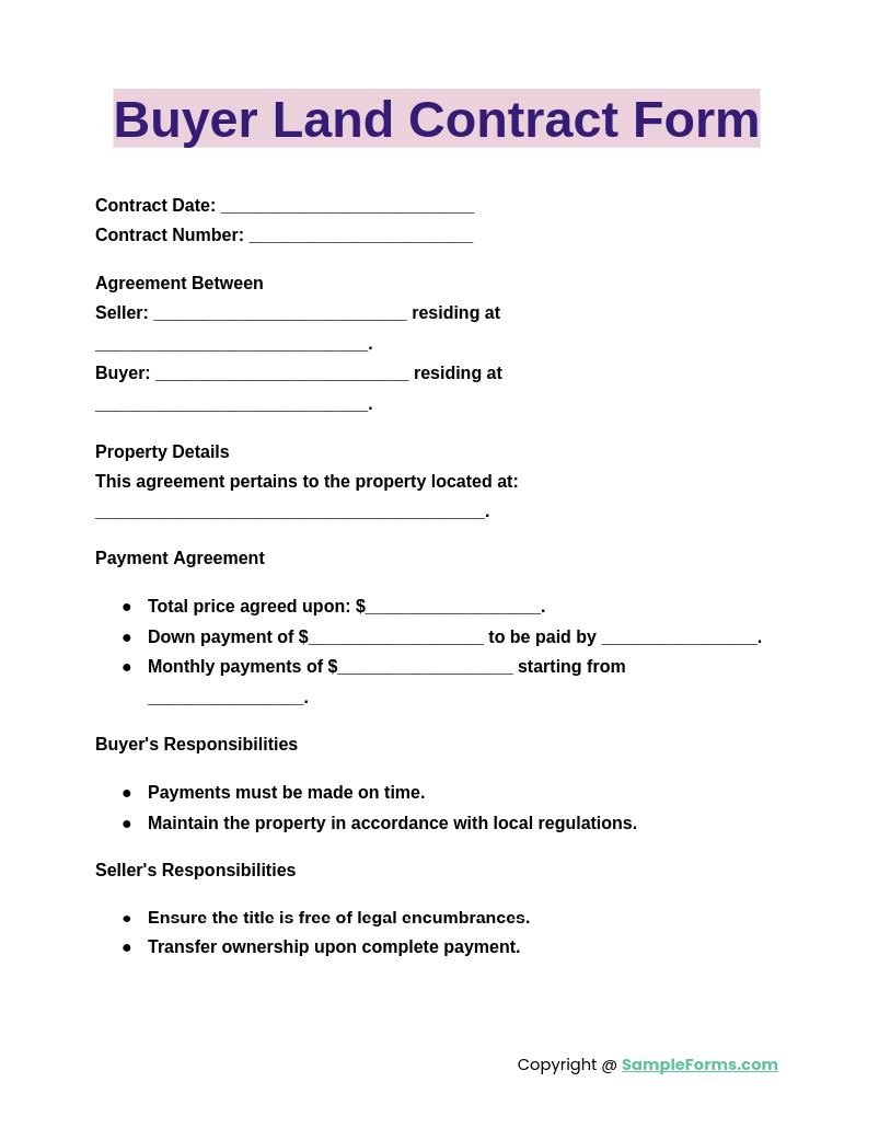 buyer land contract form