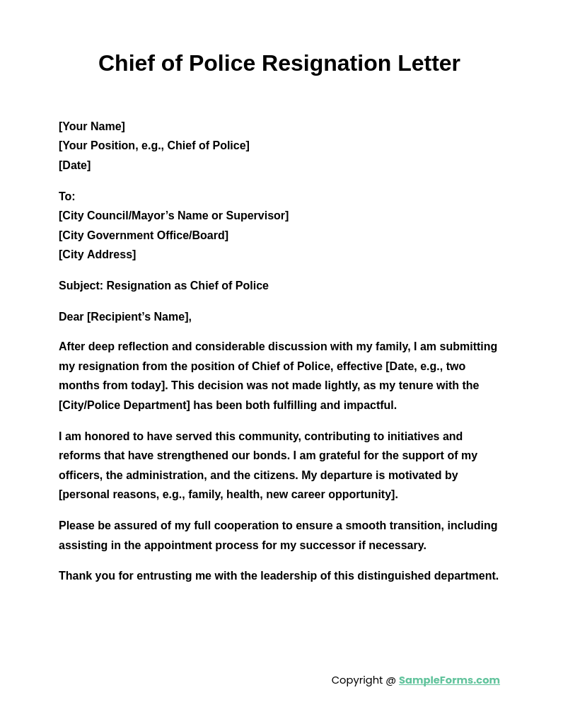 chief of police resignation letter