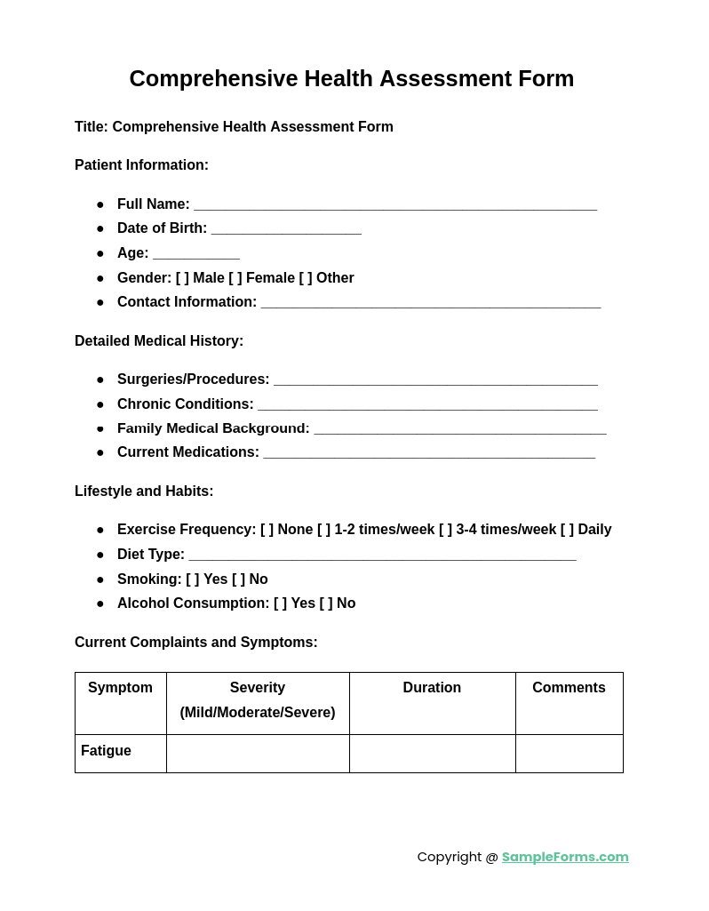 comprehensive health assessment form