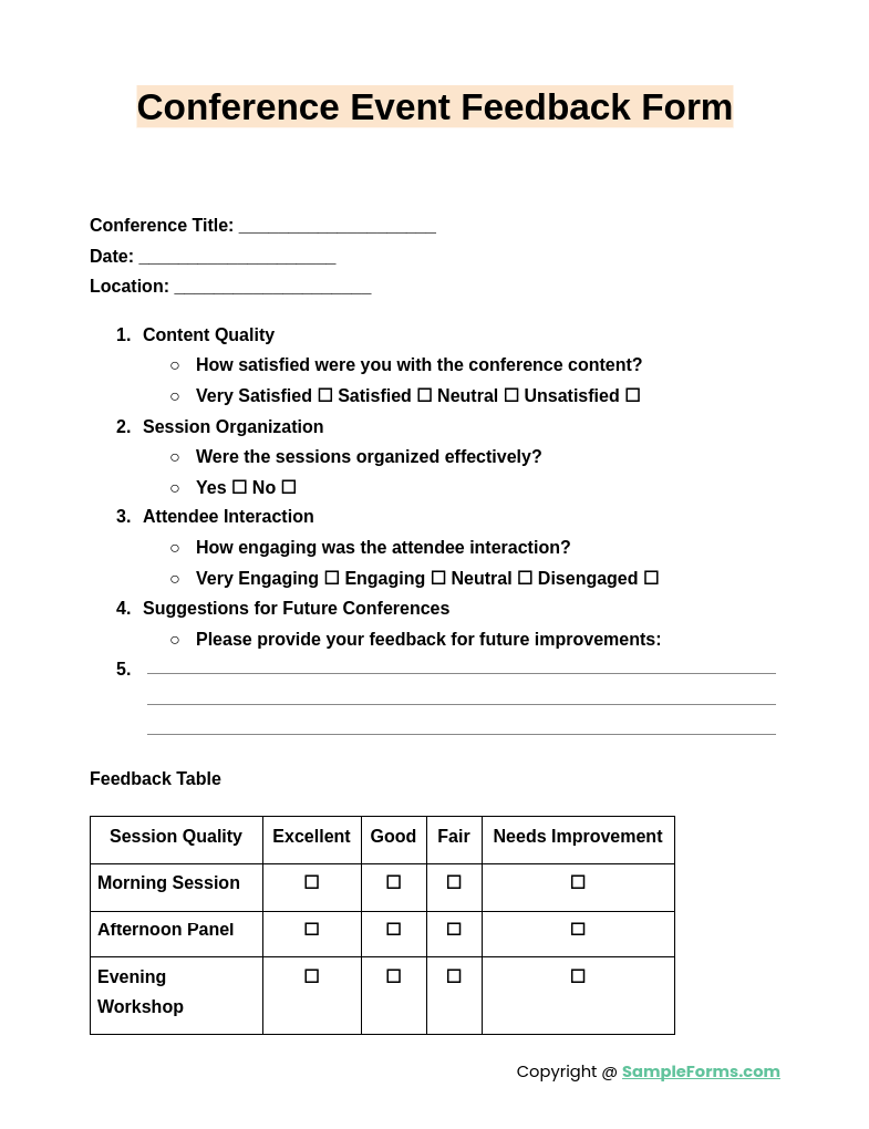 conference event feedback form