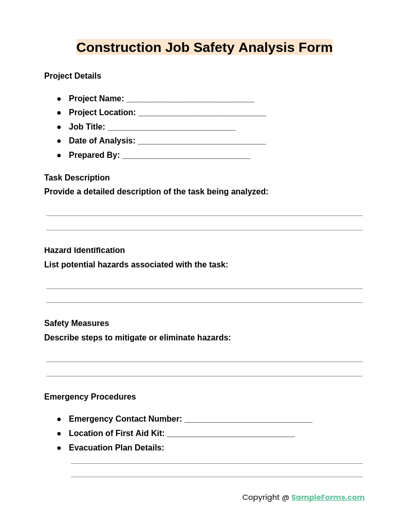 construction job safety analysis form