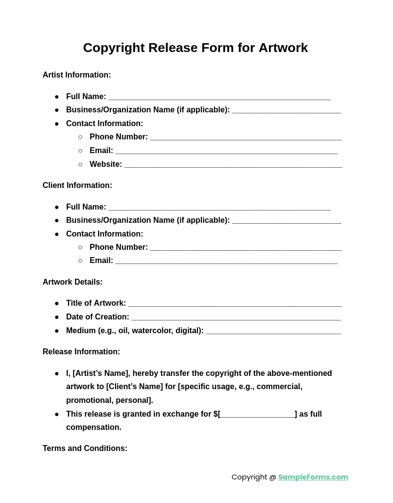 copyright release form for artwork