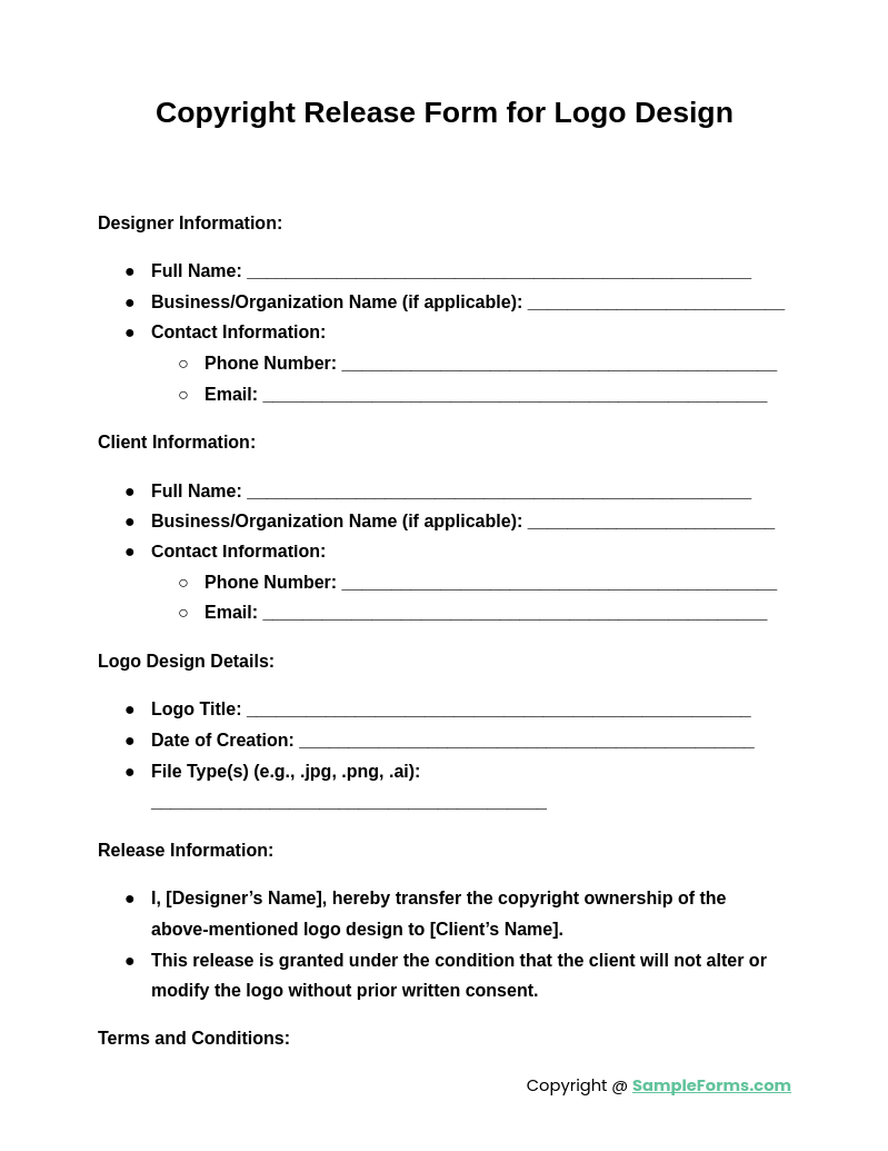 copyright release form for logo design