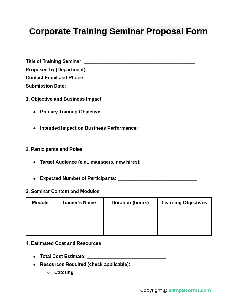 corporate training seminar proposal form