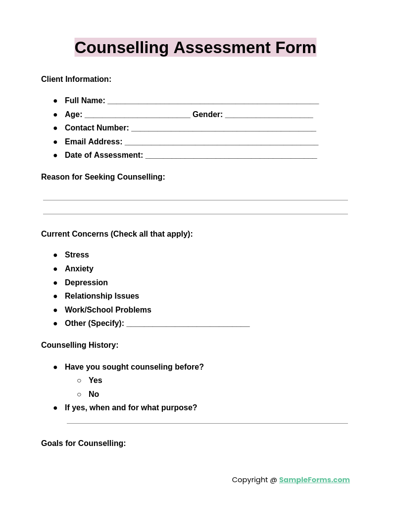 counselling assessment form