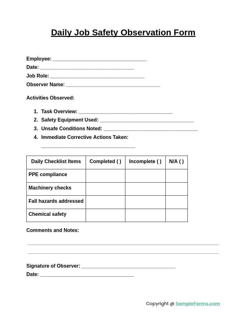 FREE 10+ Job Safety Observation Form Samples, PDF, MS Word, Google Docs