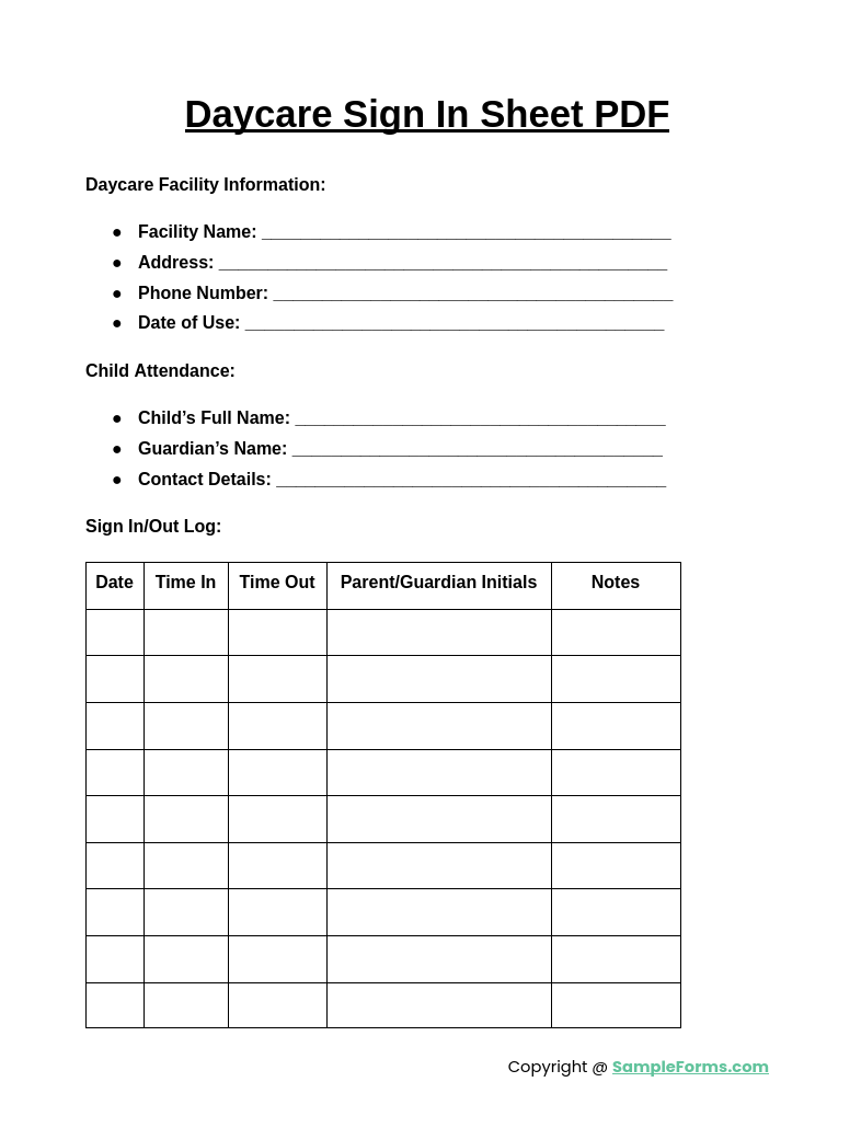 daycare sign in sheet pdf