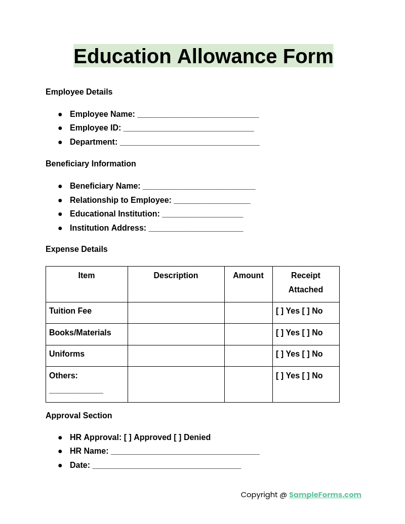 education allowance form