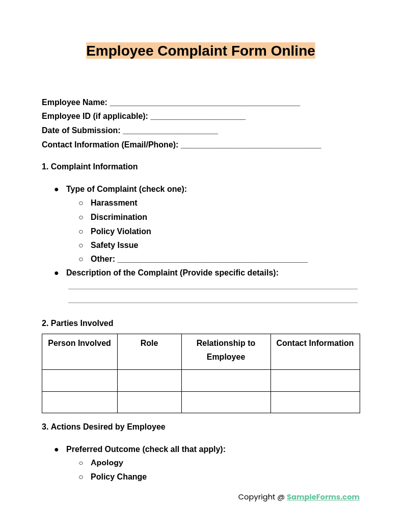 employee complaint form online 