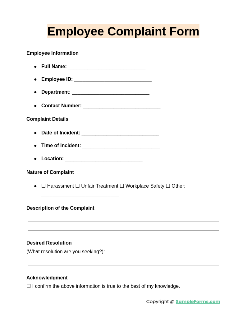 employee complaint forms