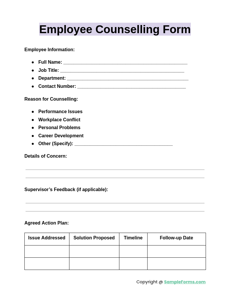 employee counselling form