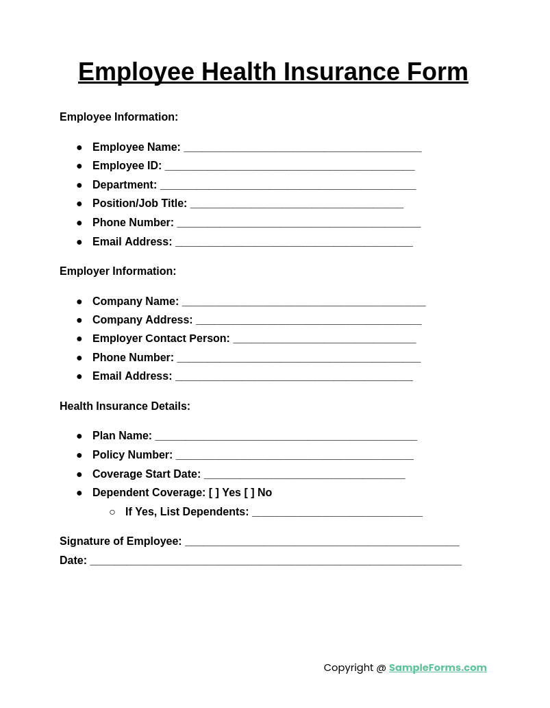 employee health insurance form